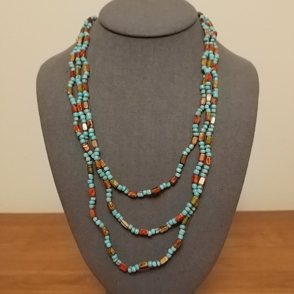 2/$20 Handcrafted 3 strand beaded necklace